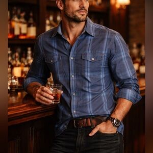 Vintage Italia c.1958 Button Down Shirt | Men’s XL | Blue Plaid Designer Shirt